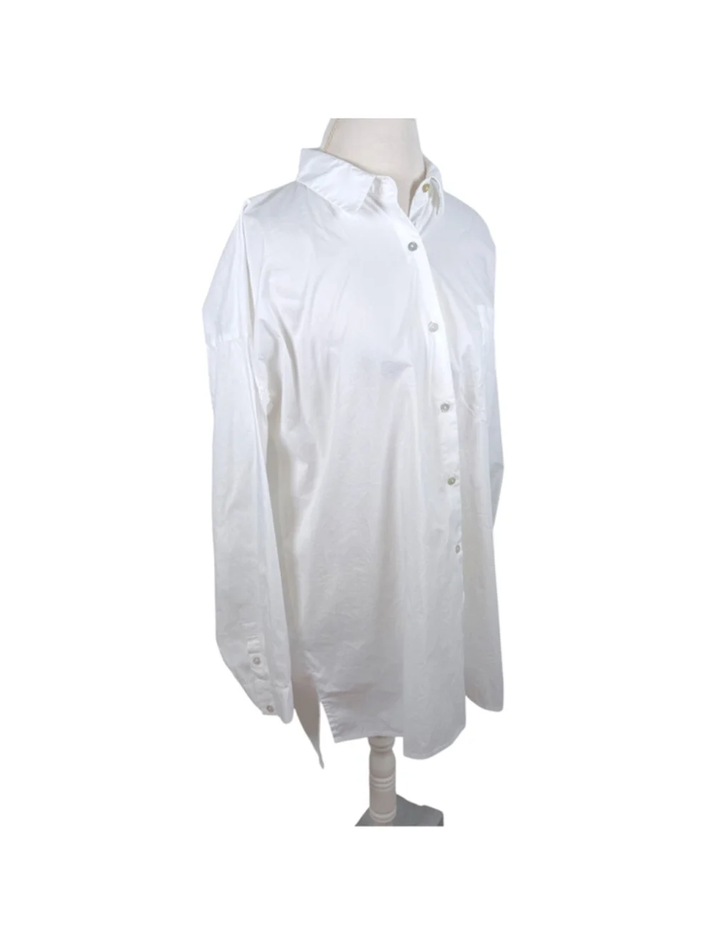 Eileen Fisher System White Organic Cotton Stretch Classic Collar Long Shirt Sz L - Picture 9 of 11